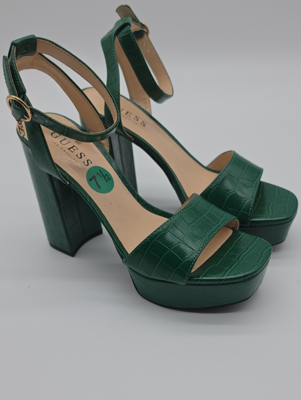 *Brand New* GUESS Emerald Green Croc-Embossed Platform Block Heels